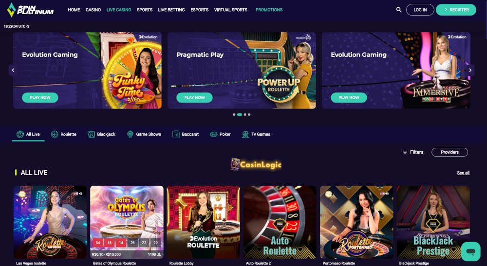 SpinPlatinum Casino games including slots and live casino