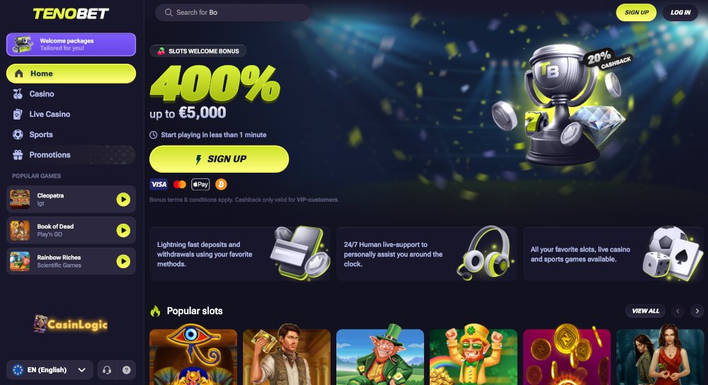 Tenobet sportsbook homepage showing betting interface and odds