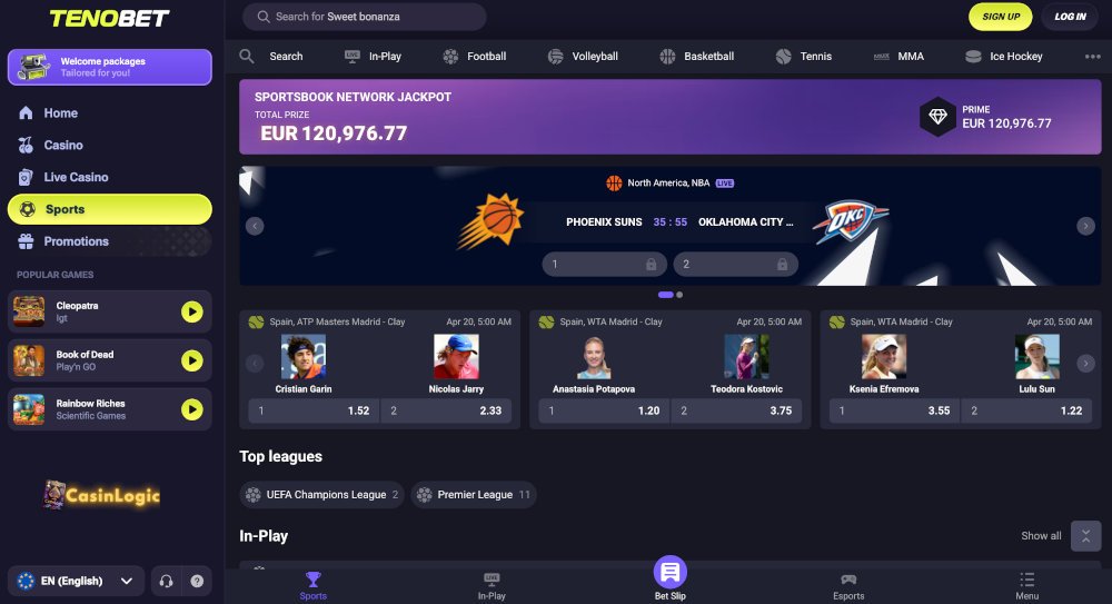 Tenobet sports betting, including slots and live games