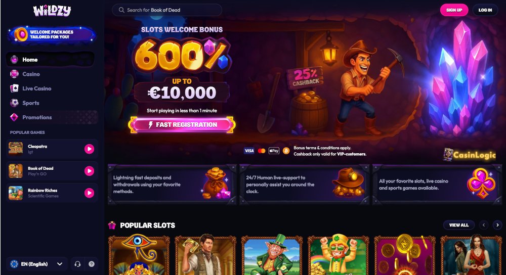 wildzy Casino homepage interface
