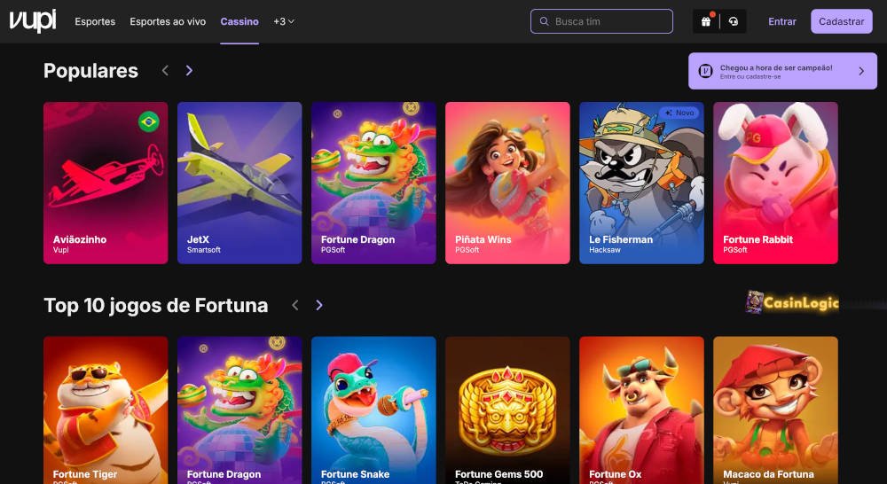 Página inicial do cassino online da VUPI Bet